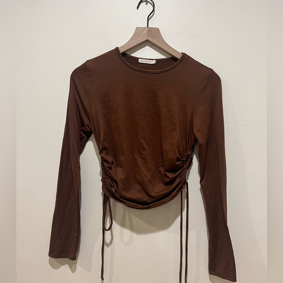 Heart & Hips Brown Long Sleeve Scrunch Tie Side Shirt - Women’s Size Large - Picture 1 of 7